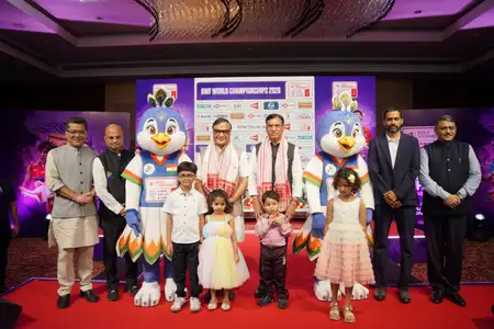 Mandaviya and Himanta Biswa Sarma launch mascot Peko and anthem for BWF World Championship