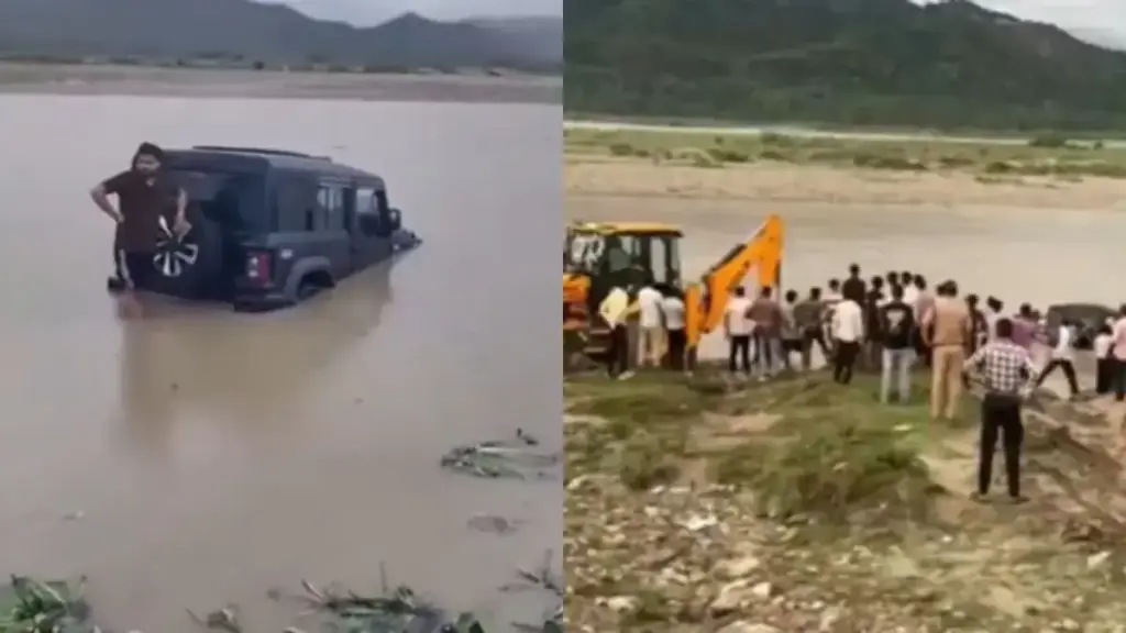 Viral Video: To show strength, Thar was launched into the river, then after seeing what happened, people said - 'The stunt was expensive'